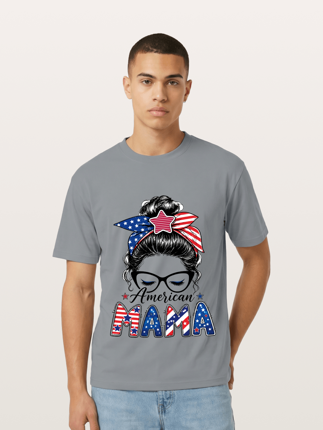 American Mama Messy Bun Art Gildan T-shirt