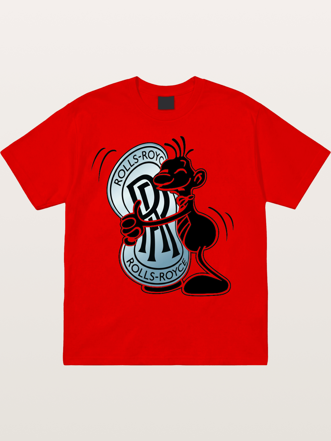 Mascot Hugging Rolls-Royce Logo Cotton T-shirt