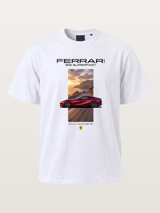 Ferrari 812 Tuscan Road Print Cotton T-shirt
