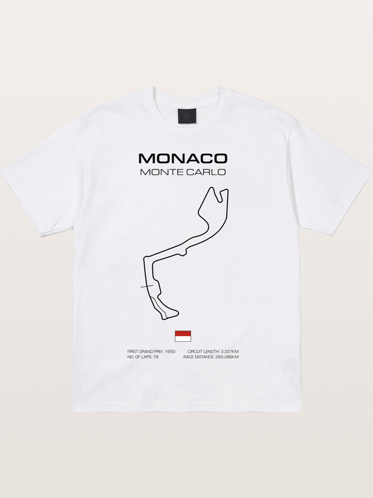 Monaco Circuit Minimal Line With Flag Cotton T-shirt
