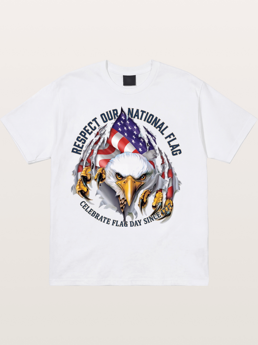Ripped Flag Eagle Patriotic Print Cotton T-shirt