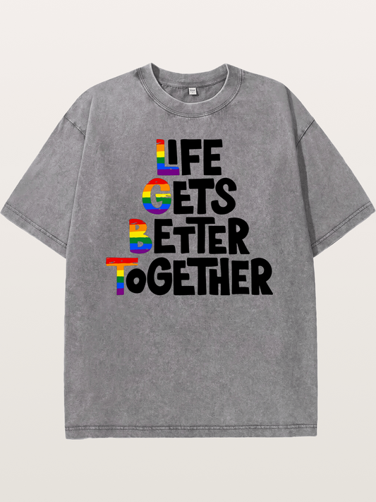 Together Pride Rainbow Quote Art Washed T-shirt