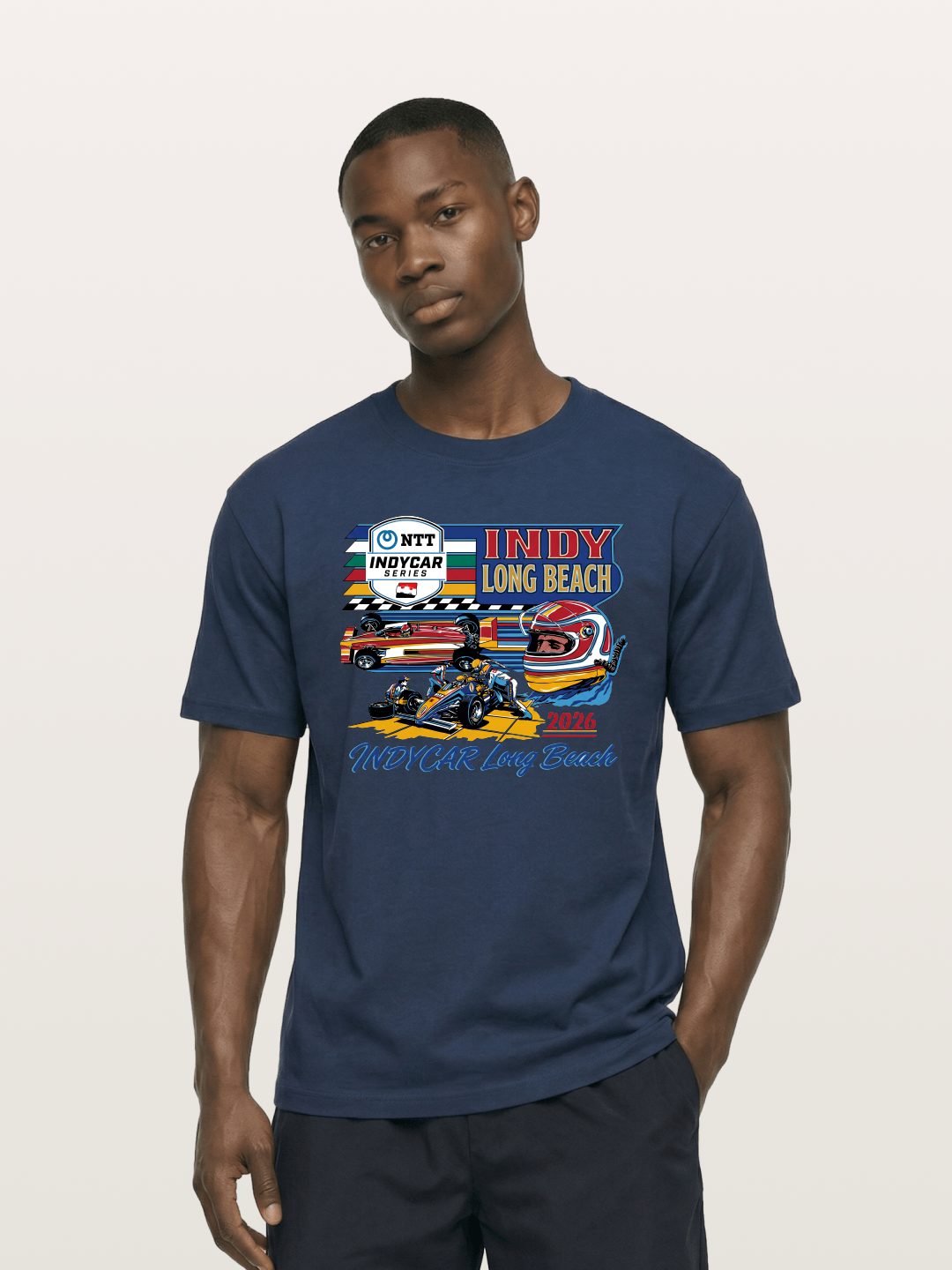 IndyCar Long Beach Vintage Art Cotton T-shirt