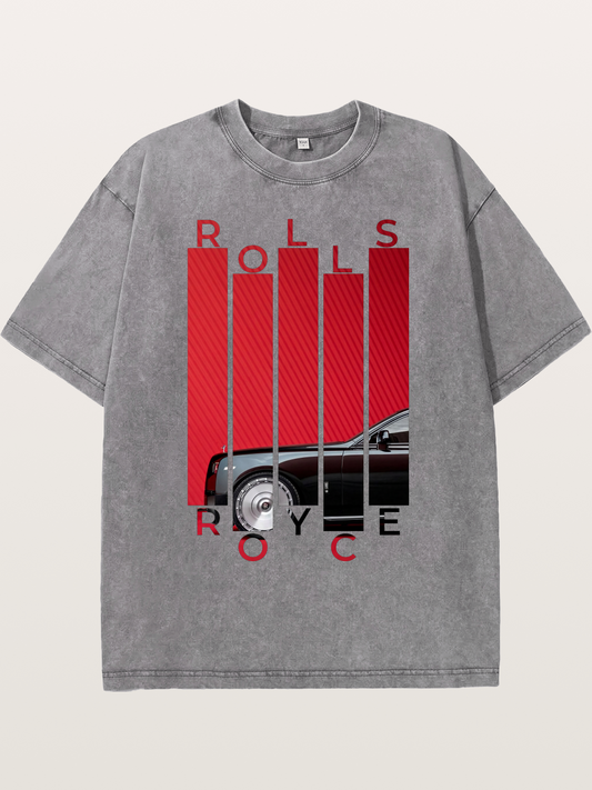 Rolls Royce Barcode Style Print Washed T-shirt