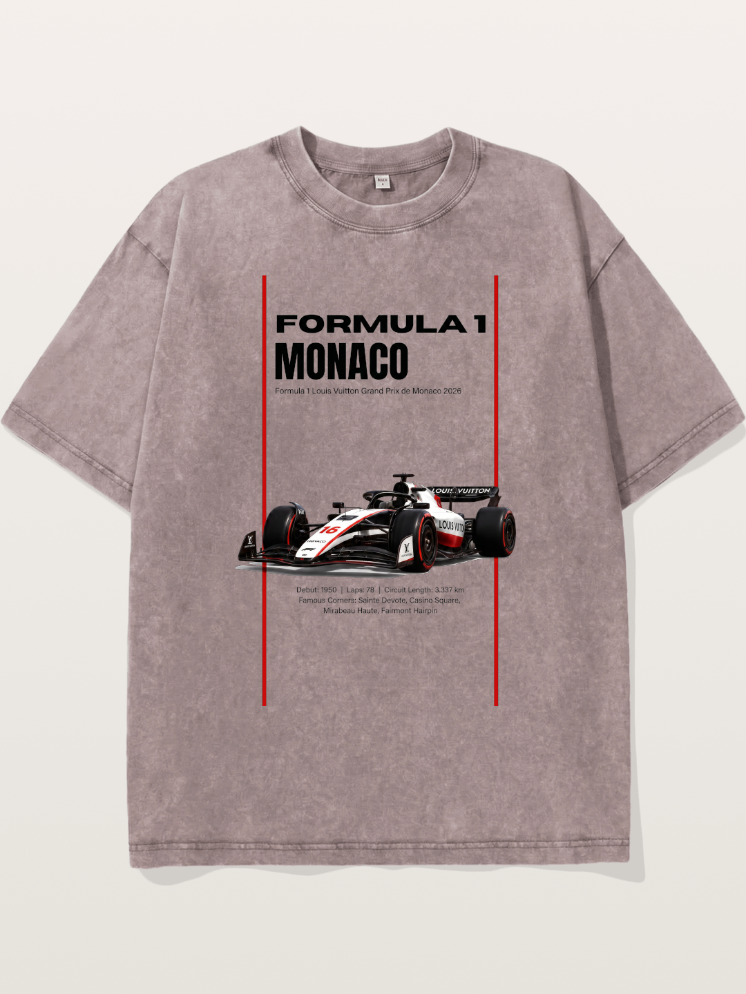 Minimal F1 Monaco Race Card Washed T-shirt