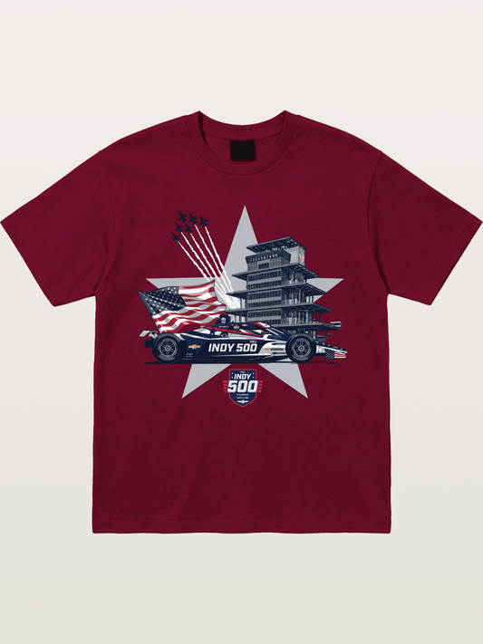 Indy 500 Pagoda Star Flag Illustration Gildan T-shirt
