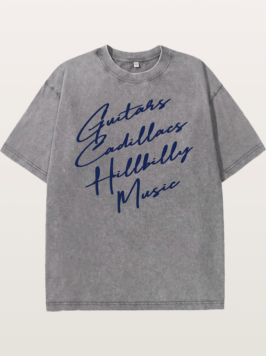 Guitars & Cadillacs Music Print Washed T-shirt