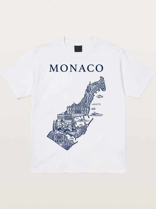Monaco National Map Circuit Illustration Cotton T-shirt