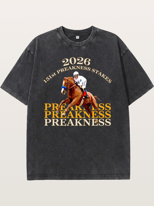 151st Preakness Jockey on Chestnut Horse Washed T-shirt