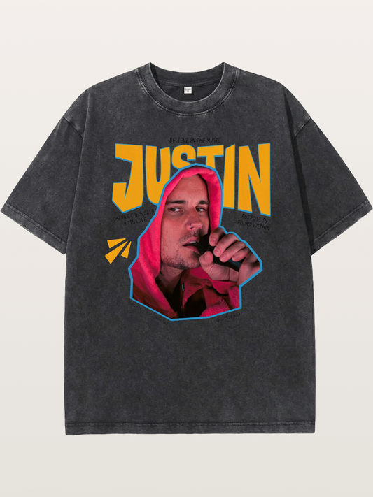 Justin Bieber Hoodie Portrait Washed T-shirt