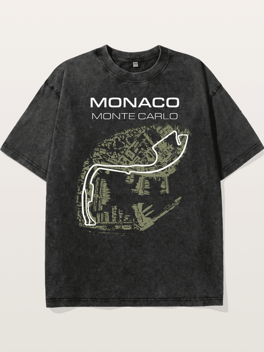 Monaco Grand Prix Vintage City Circuit Map Washed T-shirt