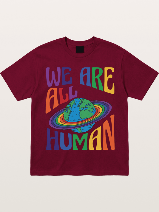 We Are All Human Rainbow Earth Design Gildan T-shirt