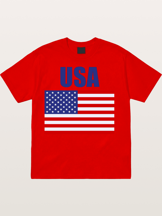 Simple USA American Flag Cotton T-shirt