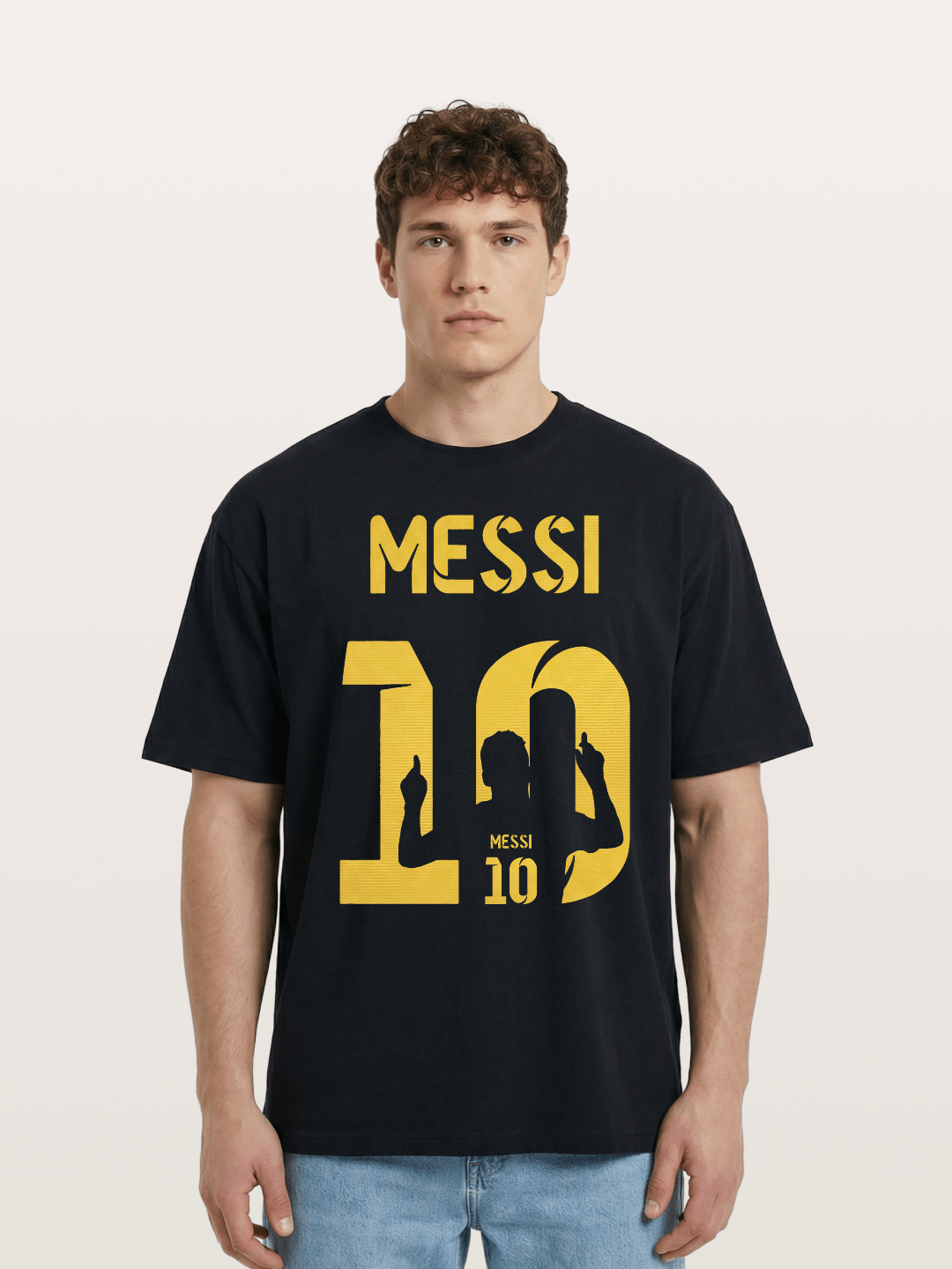 Messi No.10 Gold Silhouette Cotton T-shirt