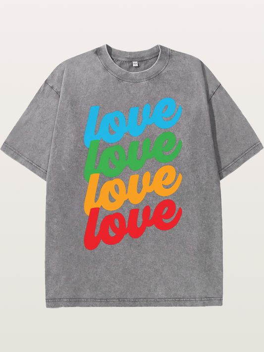 Love Is Love Stacked Rainbow Washed T-shirt