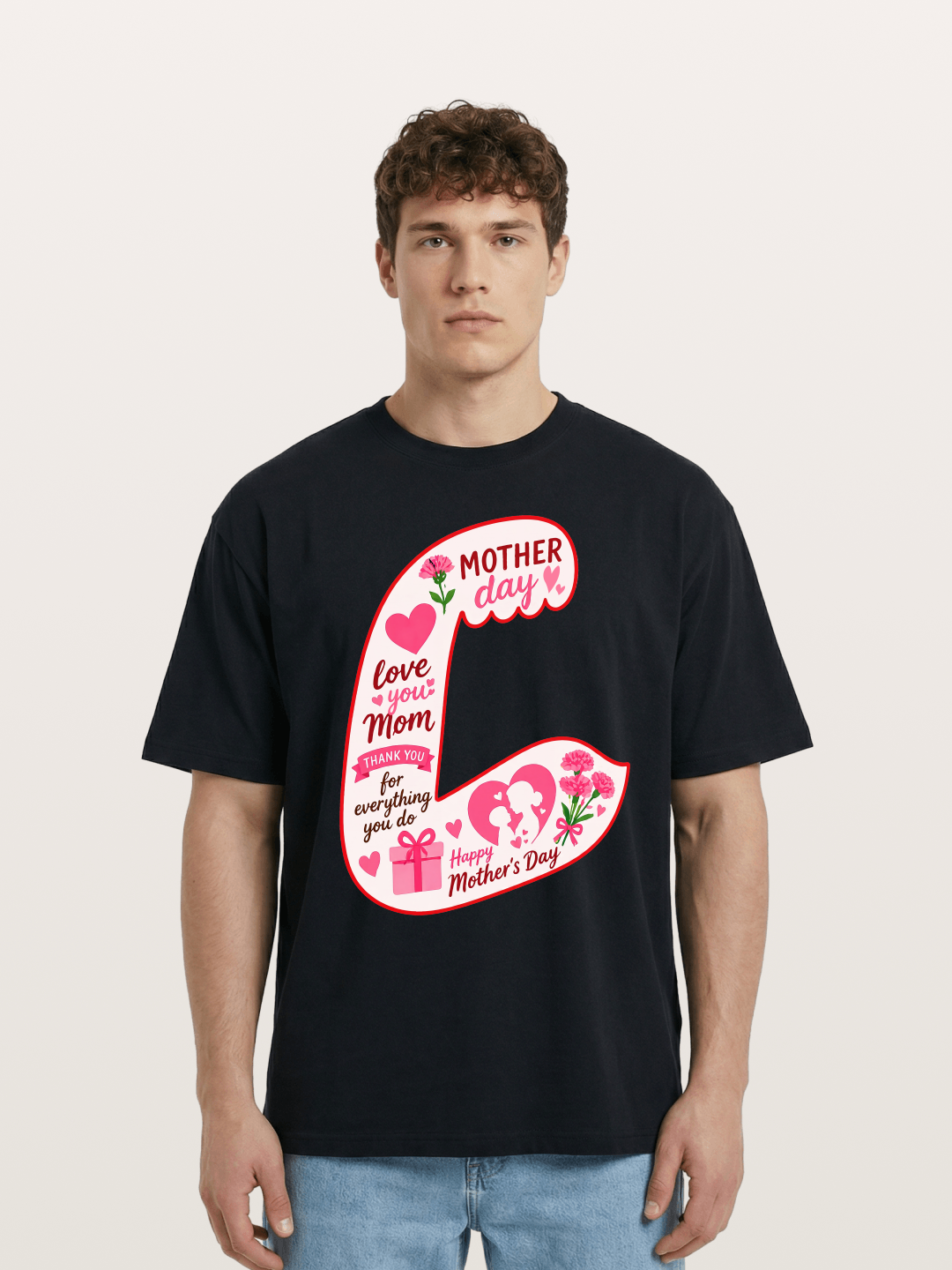 Mother's Day Love You Mom Art Cotton T-shirt