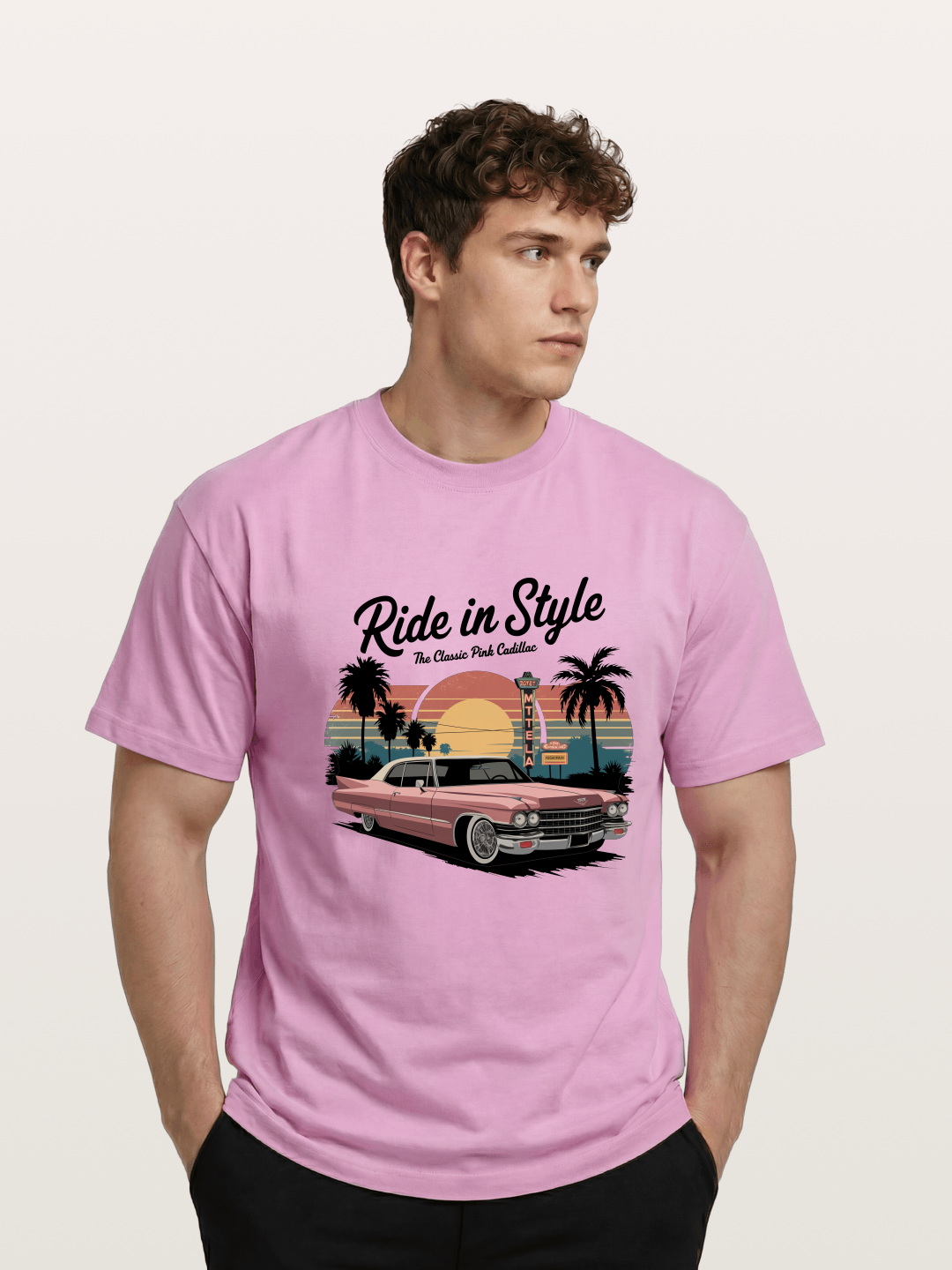 intage Pink Cadillac Retro Poster Gildan T-shirt