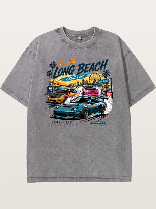 Long Beach Drift Racing Art Washed T-shirt