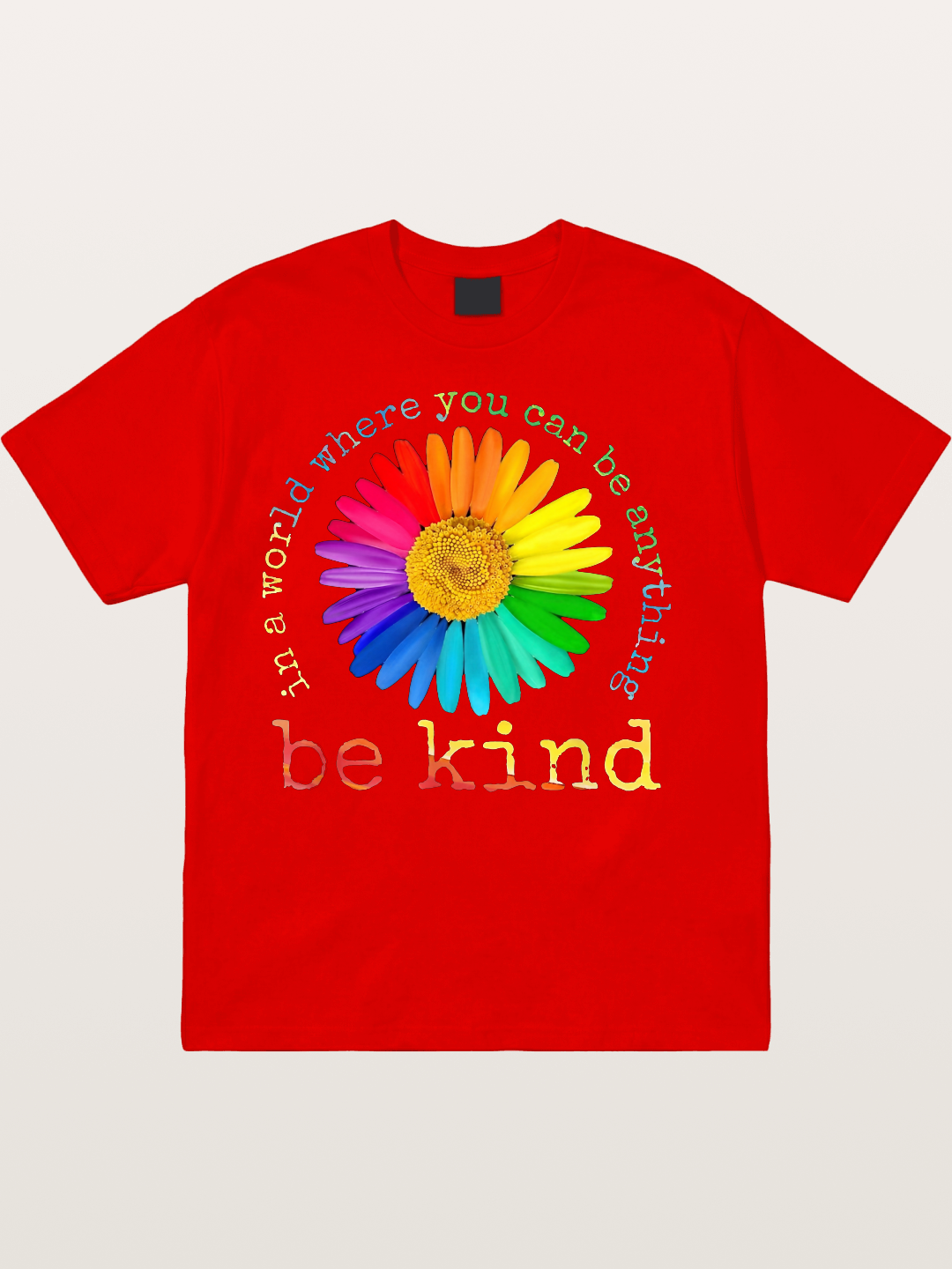 Rainbow Daisy Be Kind Quote Design Cotton T-shirt