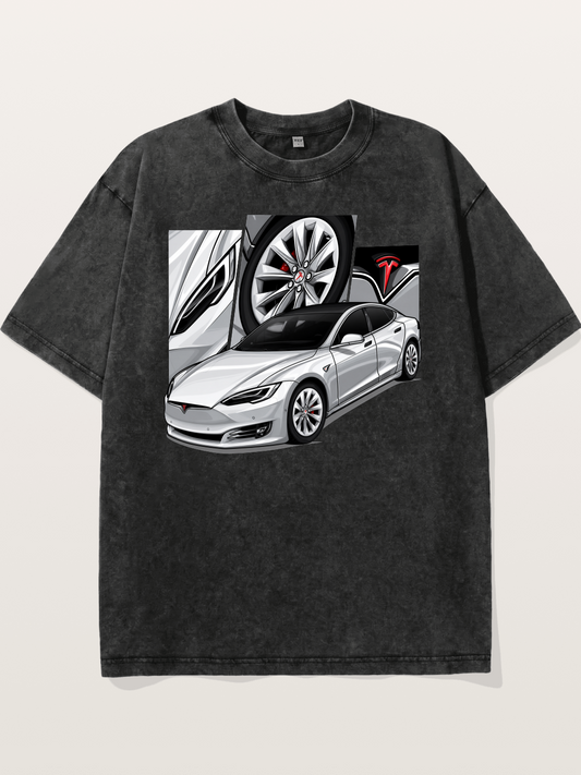 Tesla Model 3 Artwork Washed T-shirt