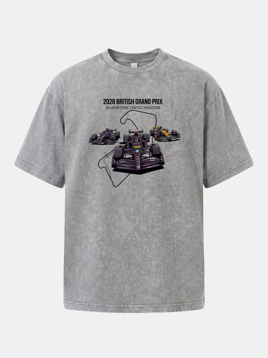 F1 Cars Silverstone Track Overlay Washed T-shirt