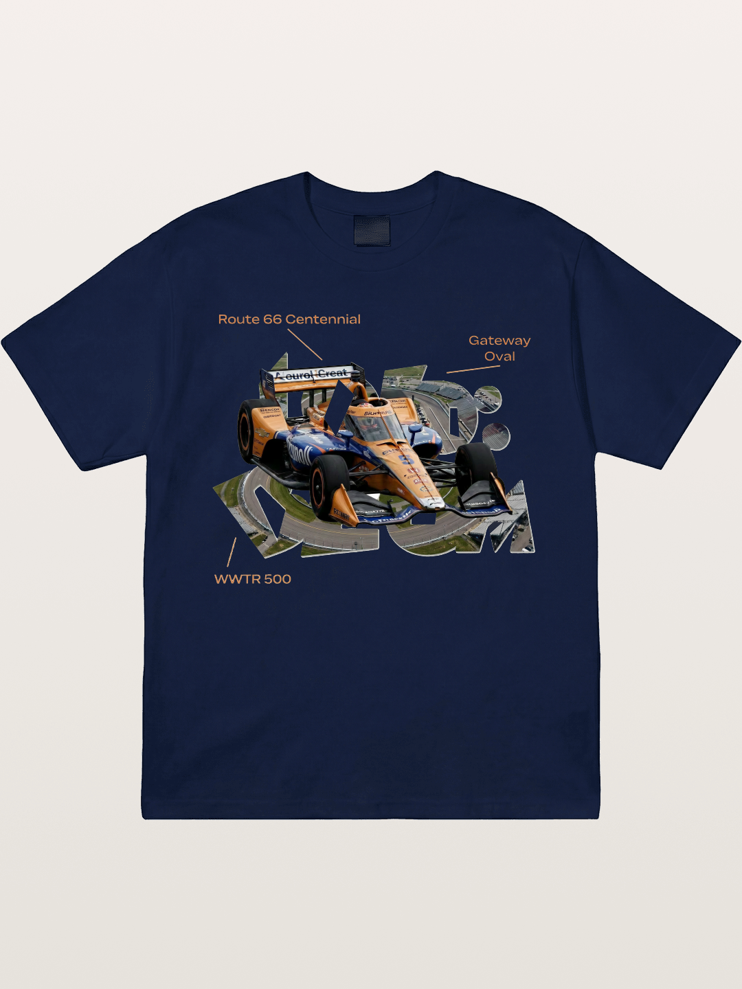 Orange IndyCar Route66 Art Gildan T-shirt