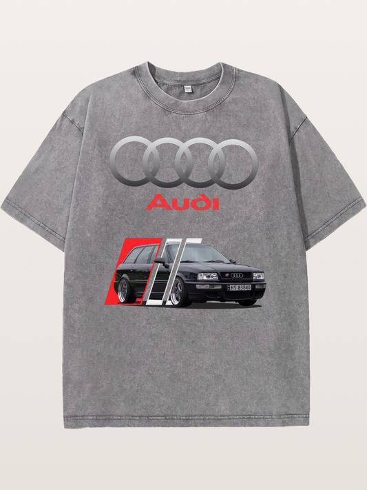 Audi Retro Car Split Design Washed T-shirt