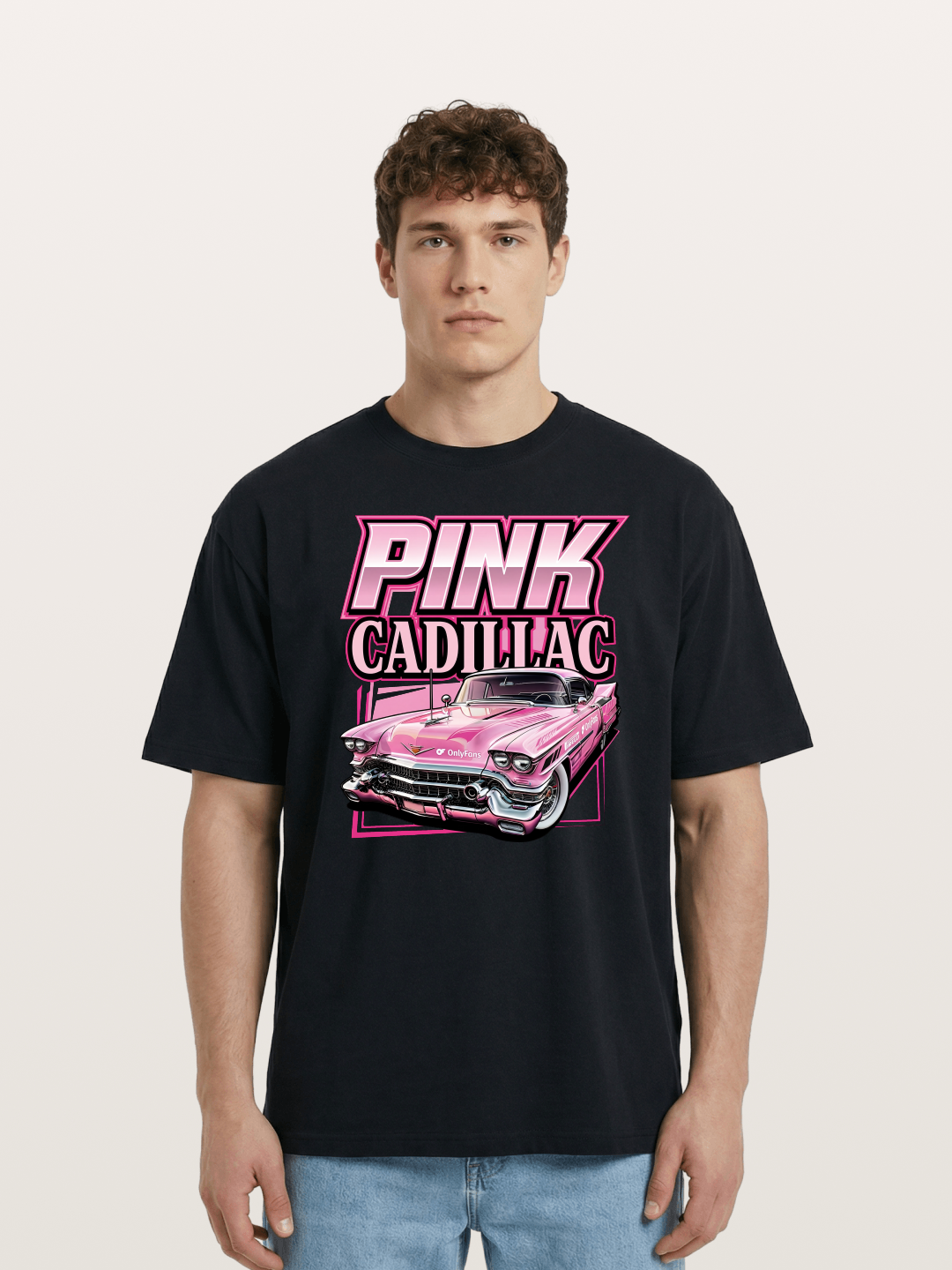 Pink Cadillac Classic Car Art Print Cotton T-shirt