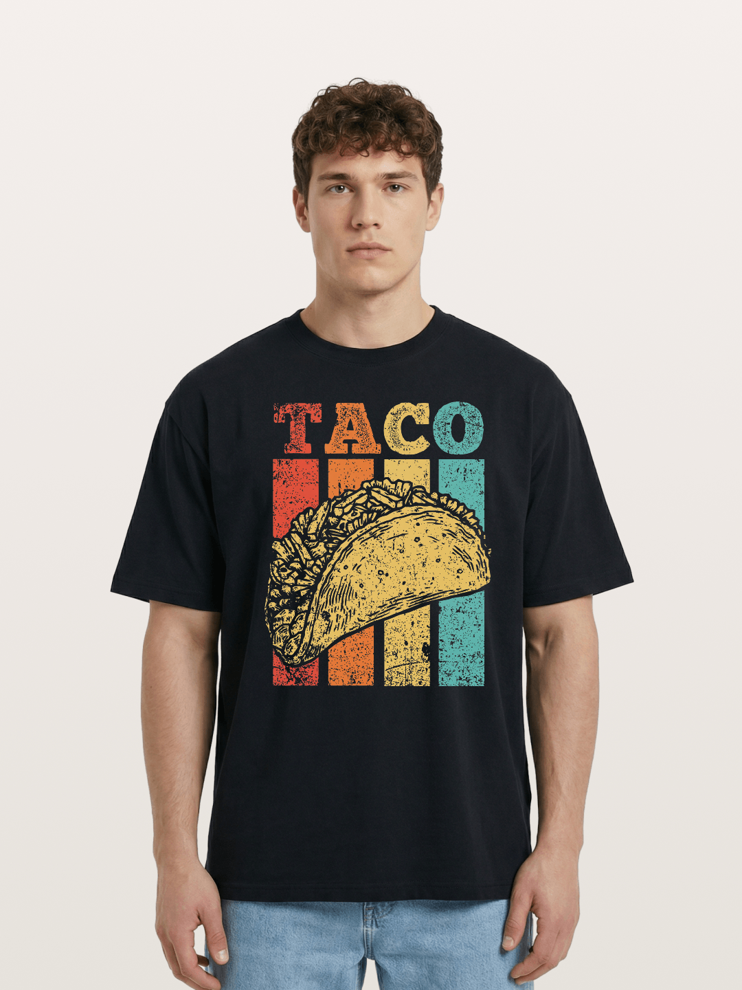 Vintage Taco Retro Stripes Food Cotton T-shirt