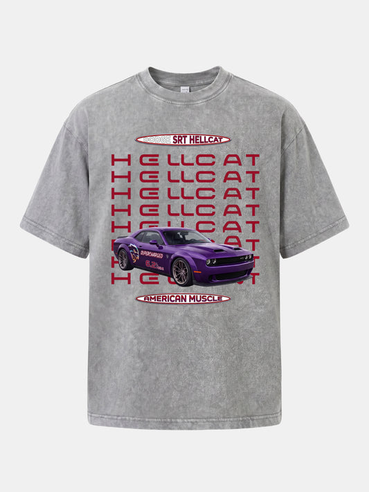 Purple Hellcat Repeat Font Card Washed T-shirt
