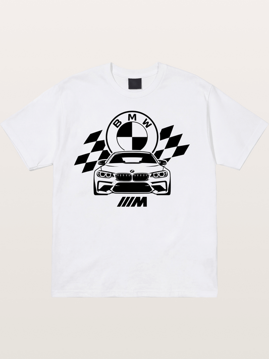 BMW M Series Checkered Flag Print Cotton T-shirt