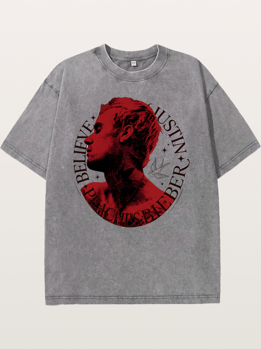 Justin Bieber Believe Circle Art Washed T-shirt
