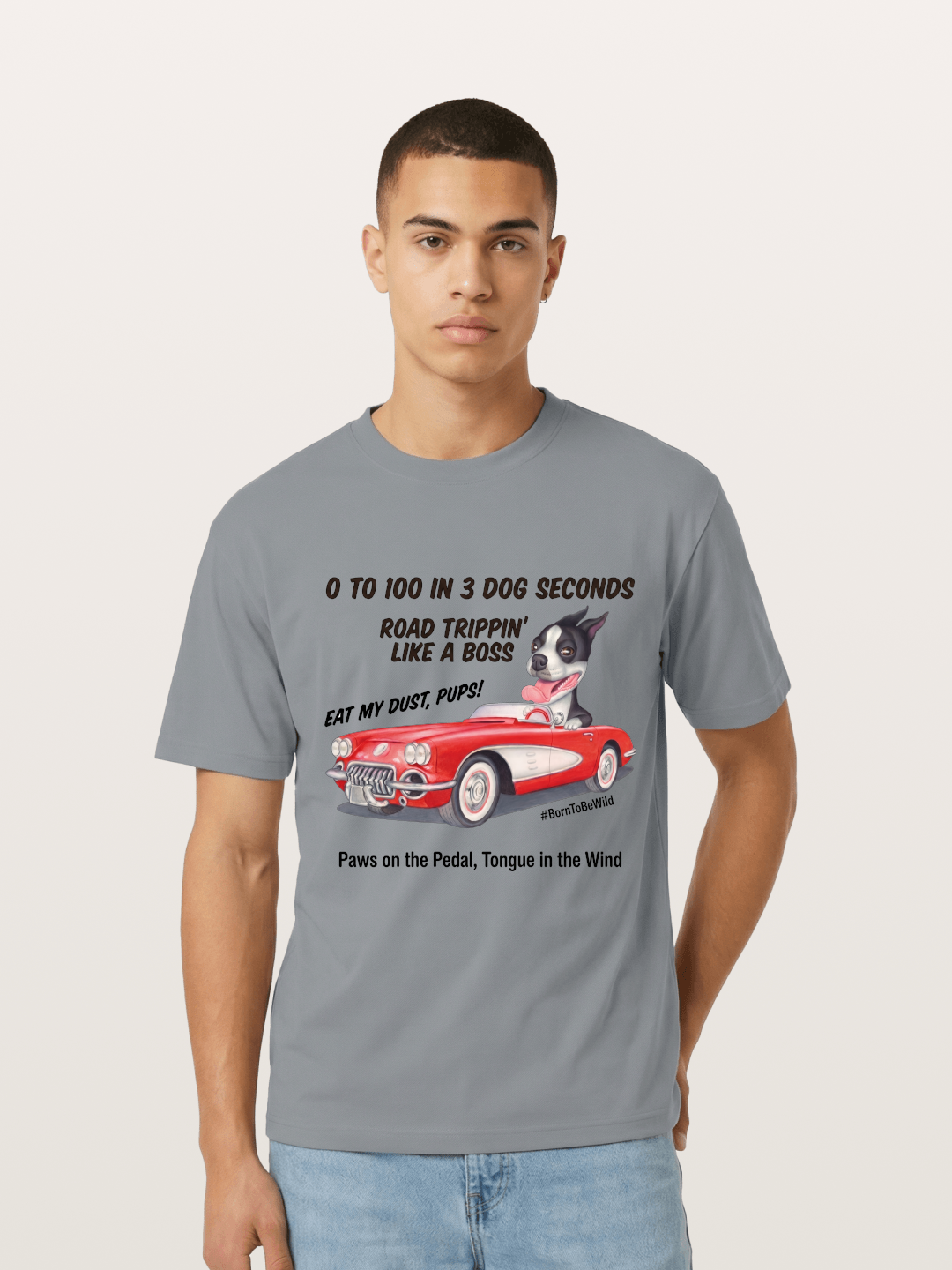 Dog Driving Corvette Road Trip Gildan T-shirt