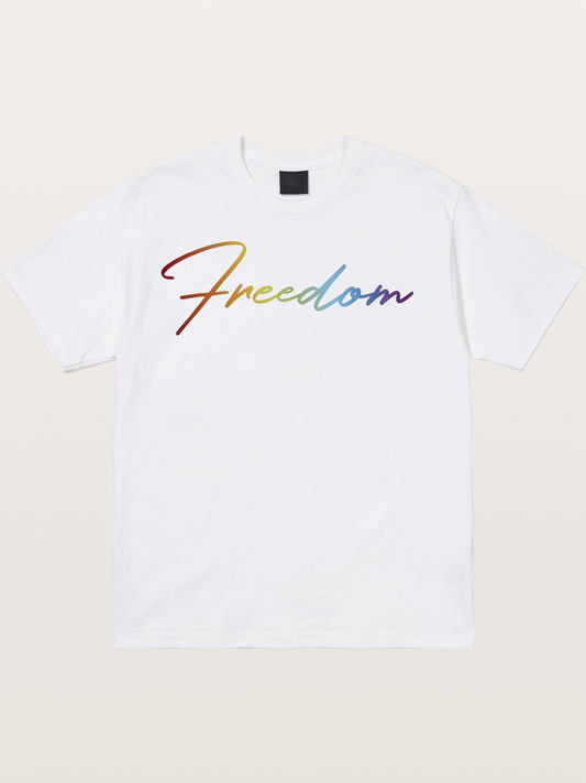 Freedom Rainbow Gradient Script Text Cotton T-shirt