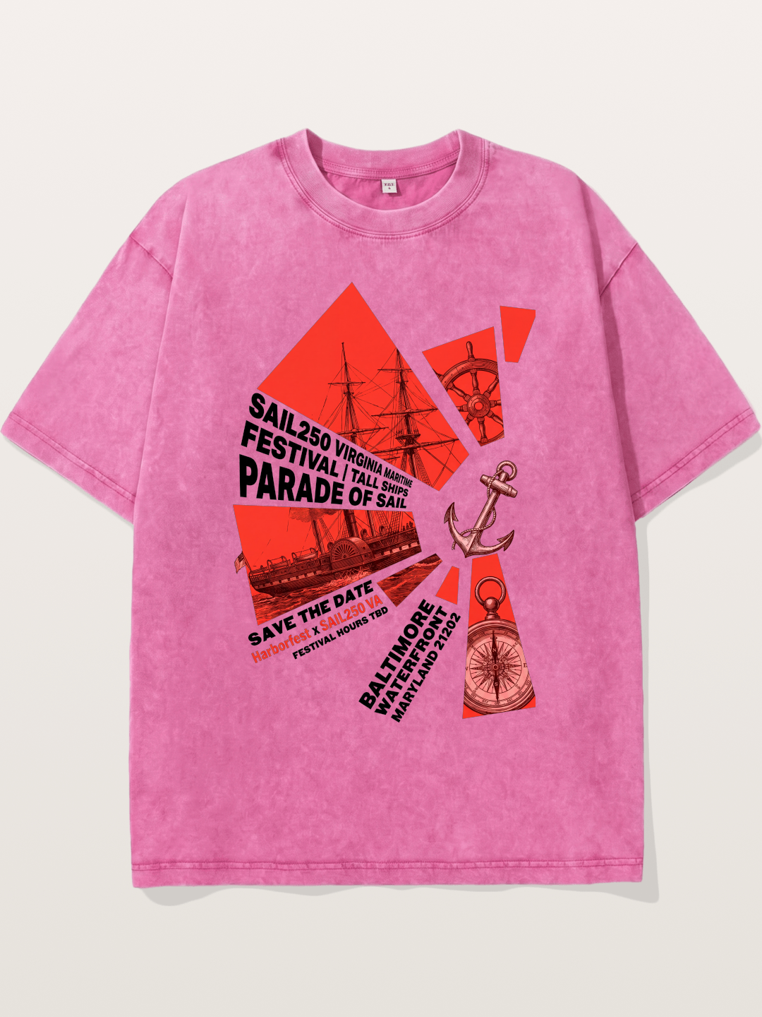 Pink Red Geometric Sail Poster Washed T-shirt
