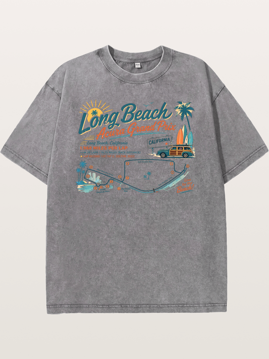 California Long Beach Race Poster Washed T-shirt