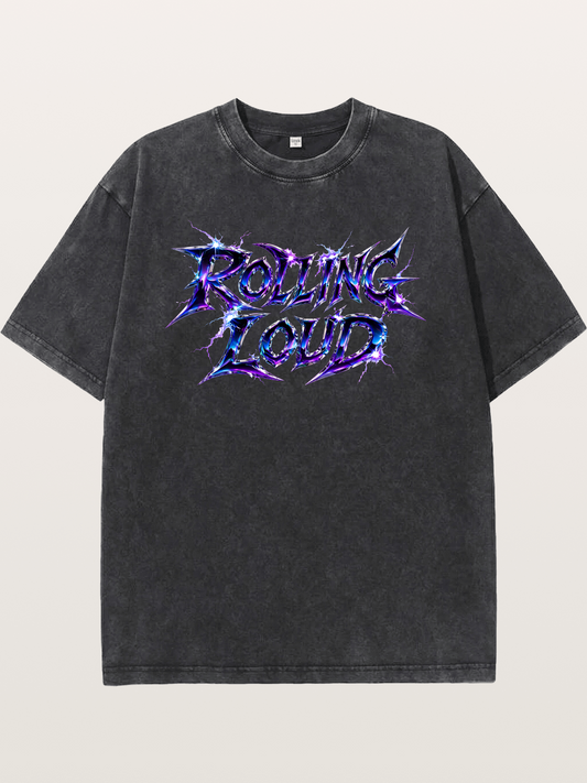 Rolling Loud Blue Lightning Font Washed T-shirt