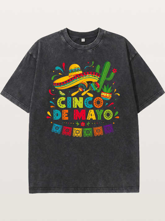 Cinco De Mayo Fiesta Art Washed T-shirt