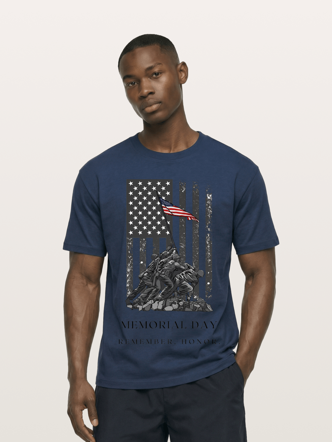 Memorial Day Flag Raising Print Cotton T-shirt