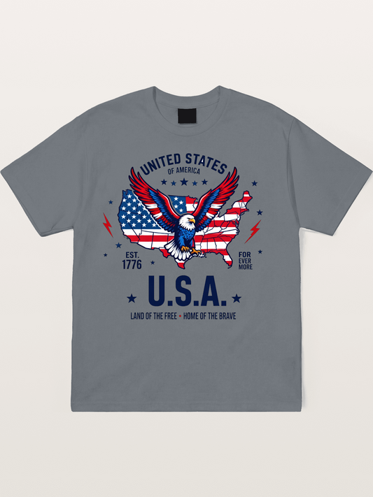 USA Map Eagle Flag Design Cotton T-shirt