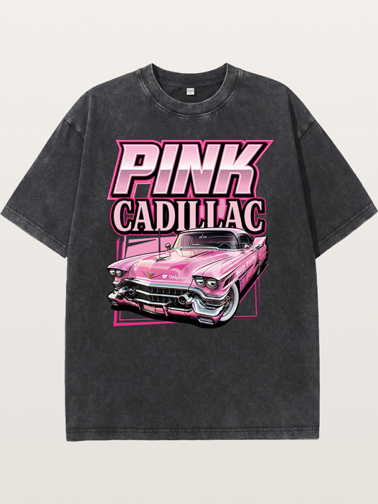 Pink Cadillac Classic Car Art Print Washed T-shirt