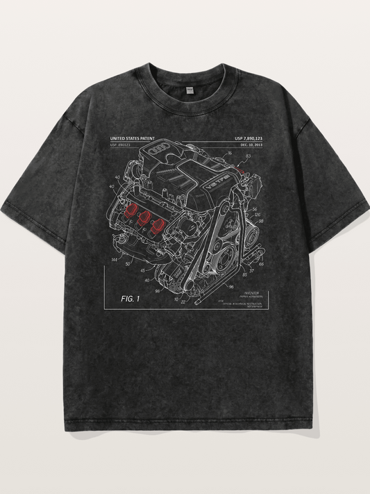 V6 TFSI Audi Powertrain Patent Drawing Washed T-shirt