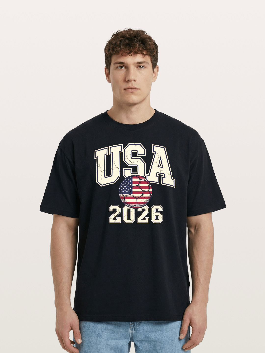 USA 2026 Cracked Letter Soccer Cotton T-shirt