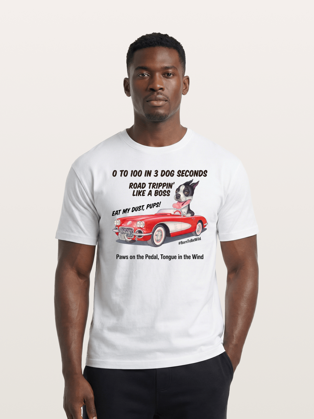 Dog Driving Corvette Road Trip Cotton T-shirt
