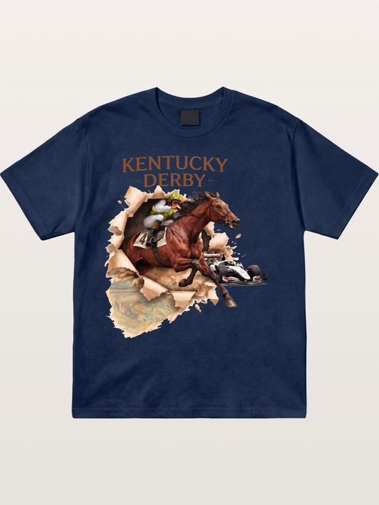 Derby Horse & Race Car Collage Design Cotton T-shirt