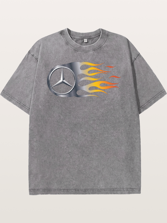 Mercedes Star With Flame Design Washed T-shirt