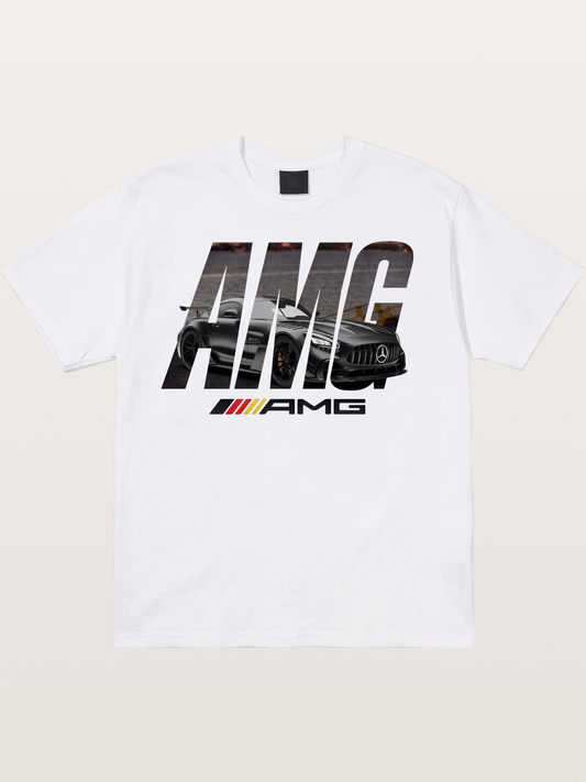 AMG Lettermark Car Print Cotton T-shirt