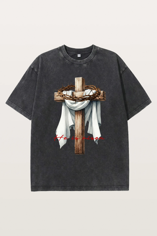White Linen Cross Washed T-Shirts