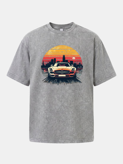 AMG Sport Car Retro Sunset Cityscape Washed T-shirt