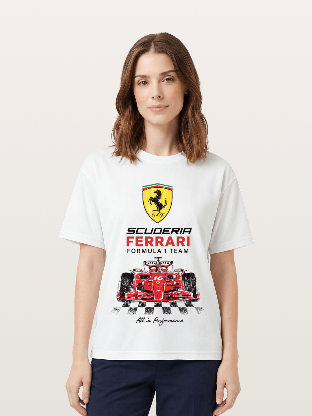 Ferrari F1 Team Racing Poster Cotton T-shirt